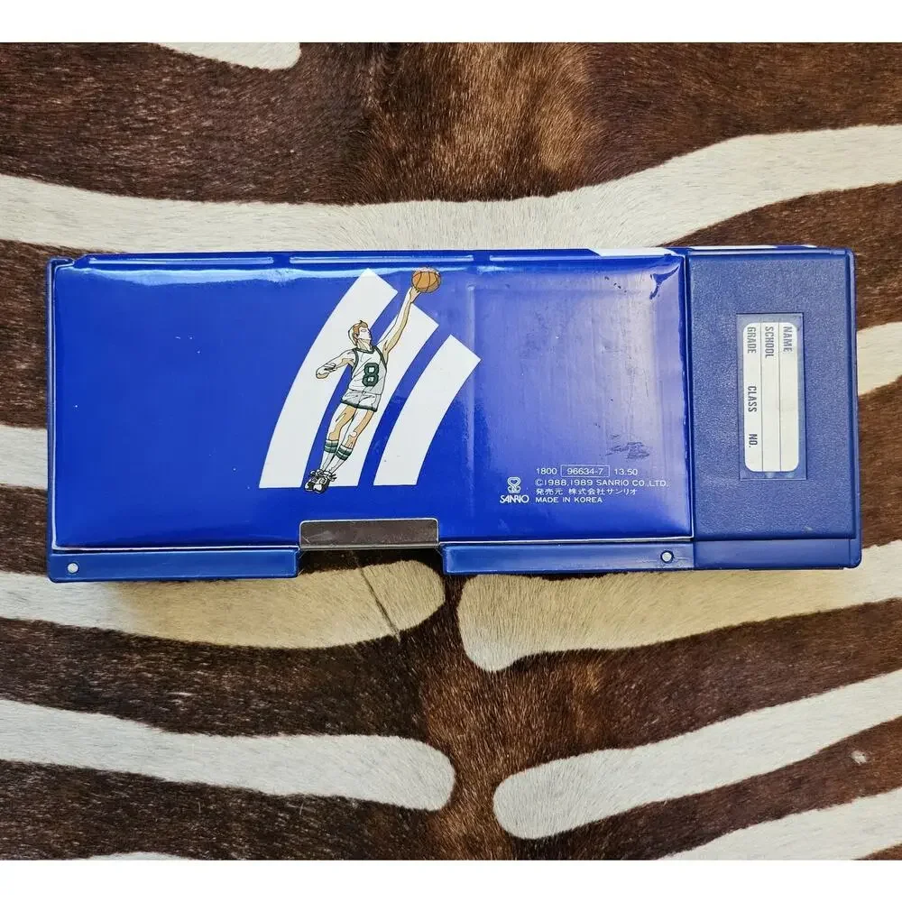 Vintage 1989 Sanrio Pop Up Pencil Box Case Compartment Blue Basketball
